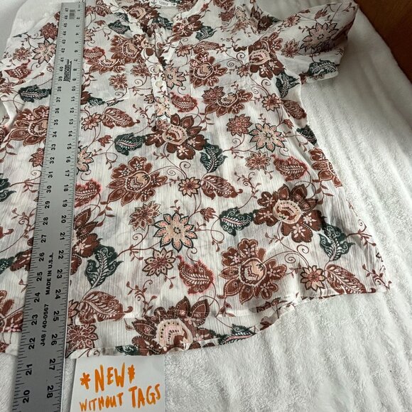 Carve Designs Women Dylan Gauze Henley Shirt XL Floral Organic Cotton Brown NWOT - Picture 7 of 7